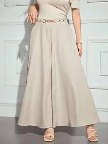 Modelyn Plus Size Solid Color Casual Pants - Apricot - View 7