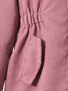 1pc Corduroy Texture Ribbed Oversized Collar Hooded Cinched Waist Jacket, Suitable For Casual Wear, Autumn/Winter Fall - Dusty Pink - View 7