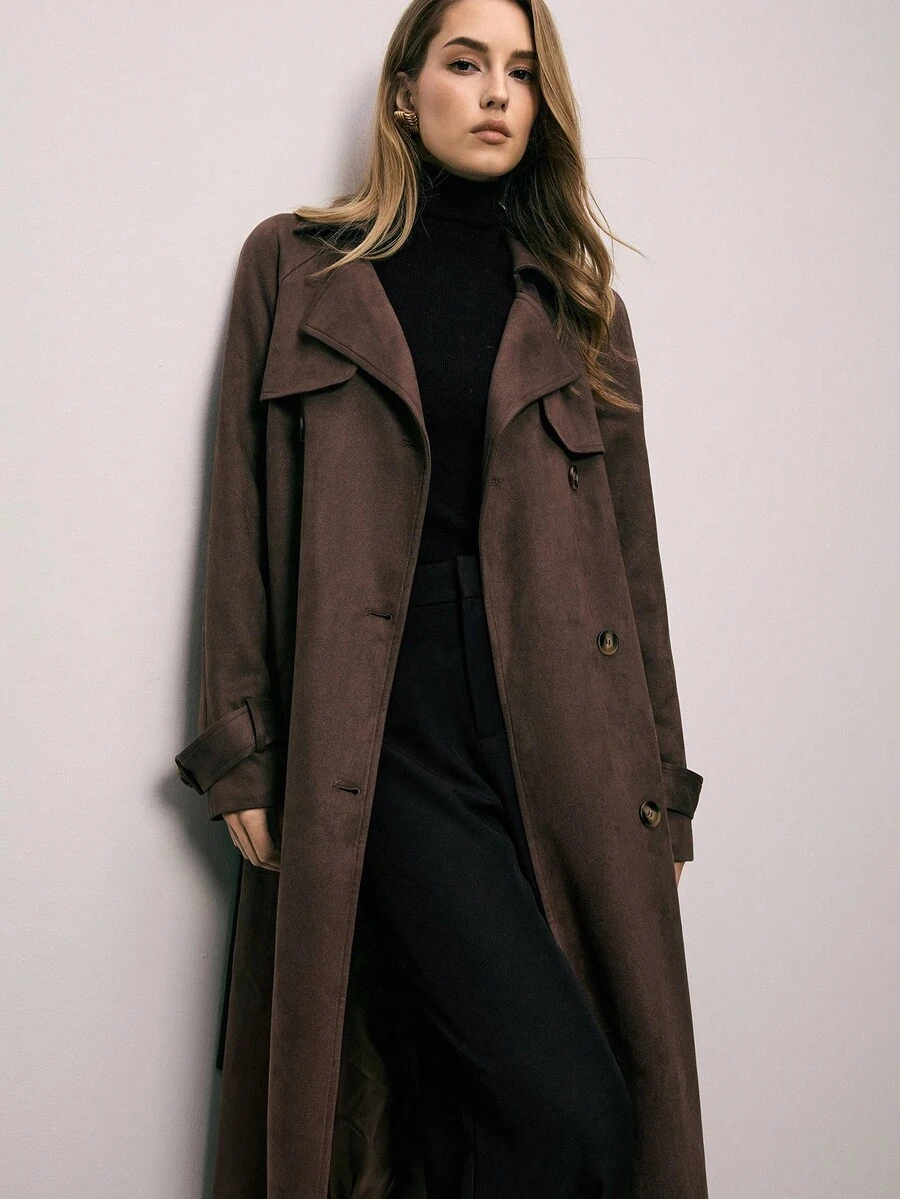 ATUI Studio Damen Mode Doppelreiher Gürtel Trenchcoat