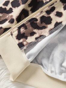 SHEIN Genkimix Kids 少女豹纹蝴蝶结T恤+针织运动裤+开衫套装 - 彩色 - 查看 5