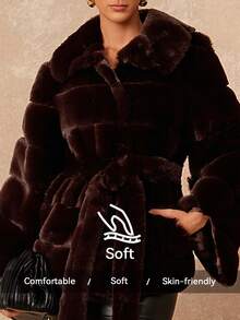 Lumalex حزام خصر كبير مزخرف بخطوط من فرو الأرنب الاصطناعي، معطف فرو اصطناعي مشدود الخصر للنساء