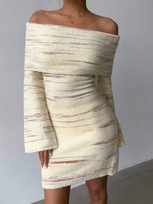 Aloruh Vestido corto de punto con volantes en el cuello, mangas acampanadas y hombros descubiertos, de estilo romántico y floral de gasa para mujeres - Multicolor - Ver 8