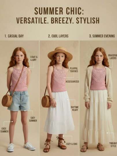 Tween Girl Vacation Beach Floral Lace Trim Fitted Sleeveless Crop Top, Summer Girls Lace Top