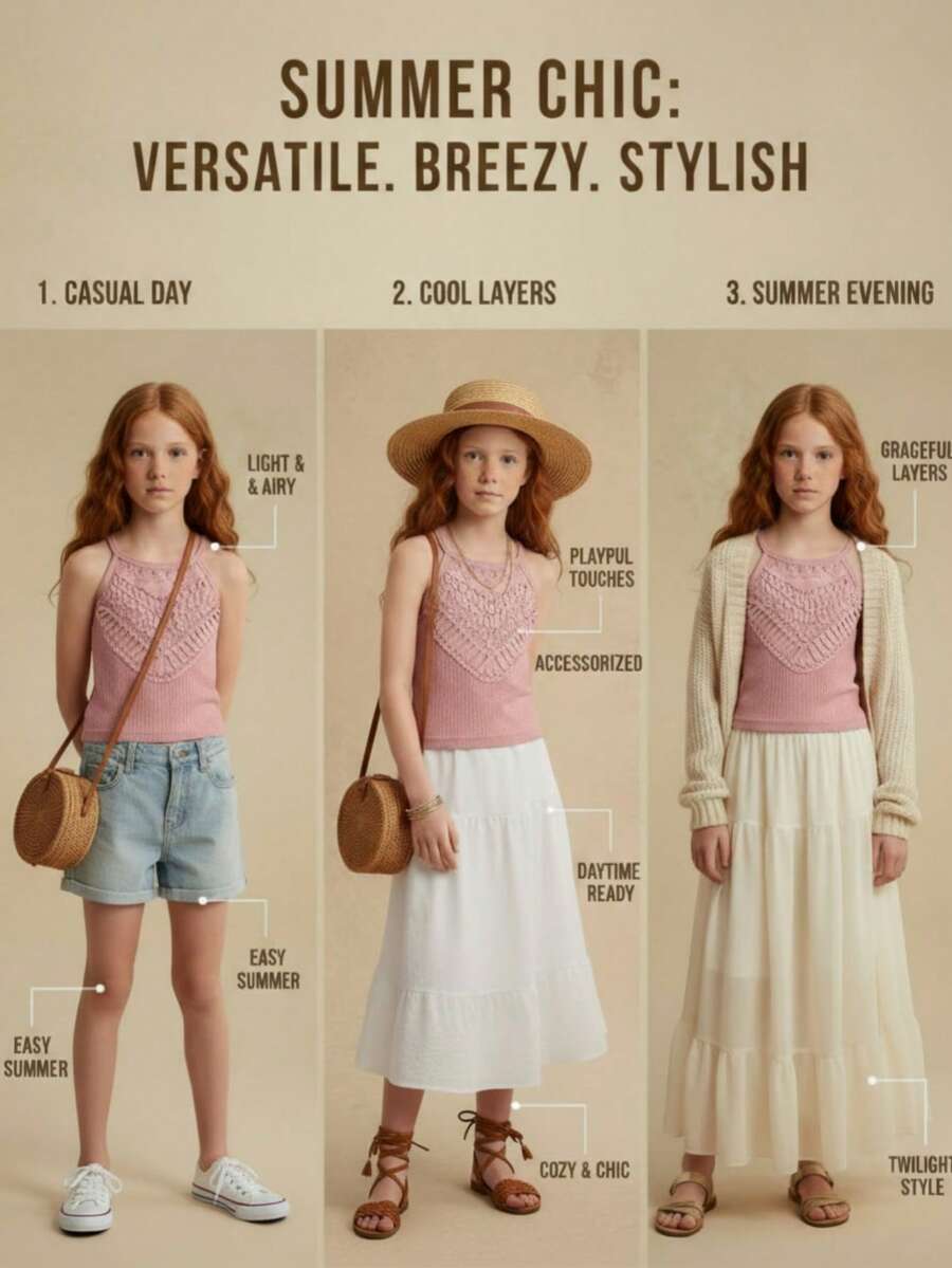 Tween Girl Vacation Beach Floral Lace Trim Fitted Sleeveless Crop Top, Summer Girls Lace Top - Dusty Pink - View 1