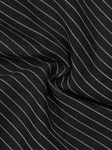 Manfinity Homme 男士宽松条纹阔腿裤，休闲时尚百搭长裤，细条纹西裤，男士褶裥西装裤，男士宽松西装裤 - 黑色 - 查看 7