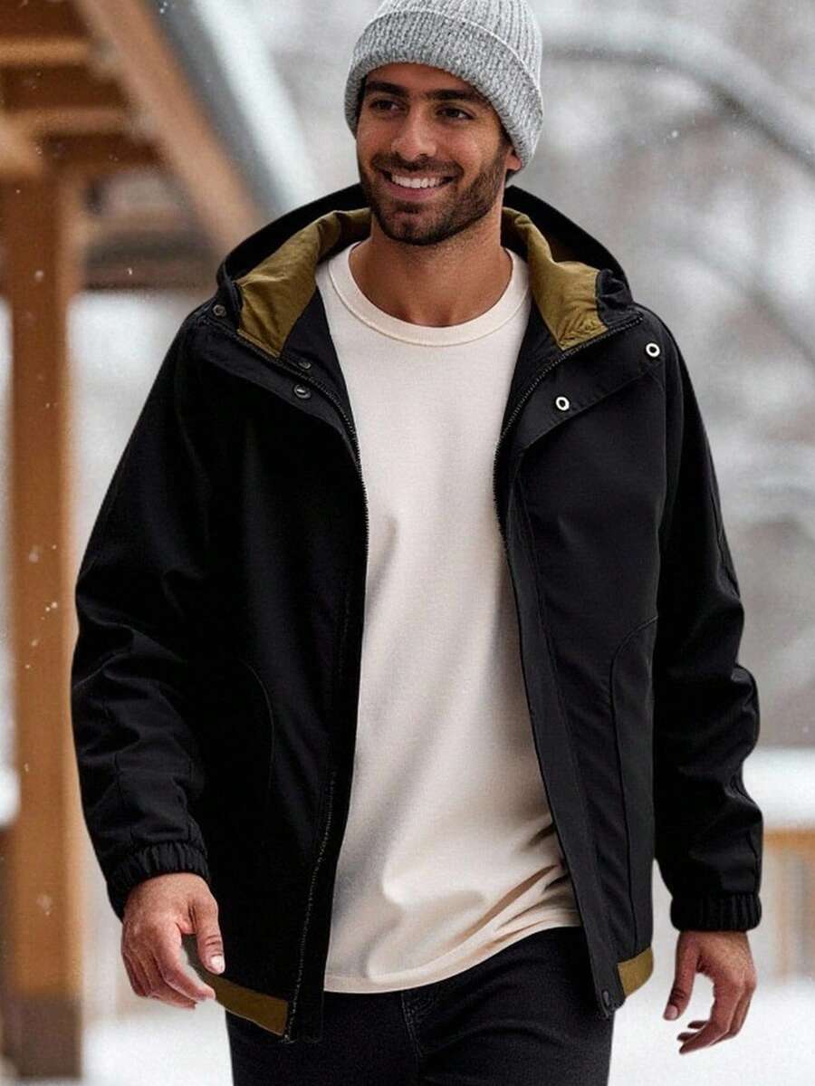 Manfinity VCAY Chaqueta con cremallera de manga larga para hombre Li Na, para otoño e invierno - Negro - Ver 1
