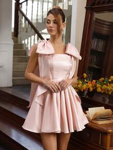 Glamine Charm 女式蝴蝶结性感泡泡裙迷你连衣裙、派对连衣裙 - 粉色 - 查看 6