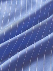 SWAVVY Woven Striped Printed Casual Shirt Suitable For Everyday Wear, Baggy Short Sleeve Button Up Stripe Blue Shirt