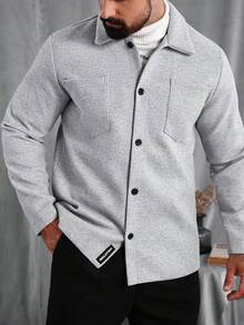 Manfinity CasualCool Jaket Kasual Pria Lengan Panjang Kancing Tunggal Warna Polos dengan Saku, Musim Gugur/Dingin - Light Grey - View 3