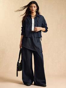 Easelle 女式复古游牧口袋短款牛仔衬衫 - 藍色 - 查看 7