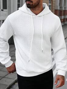 Manfinity CasualCool White Knitted Fabric Men's Hoodie Regular Length Long Sleeve Plain Pattern Comfortable And Men's Casual Basic Drawstring Hooded Sweatshirt White Hoodie Mens Hoodie Men Hoodie - White - View 1