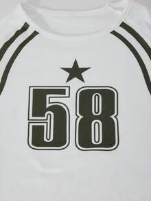 SHEIN Explorewe 2 件套青少年女孩海军蓝数字印花长袖圆领上衣和阔腿裤休闲装 - 軍綠色 - 查看 5