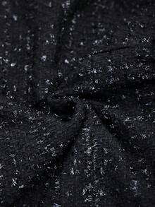 Lounesse Plus Mid Waist Fake Button Plaid Asymmetrical Hem Tweed Skirt Office Work - Black - View 7