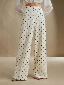 Anewsta Urban Commuter Polka Dot High Waist Drape Casual Women's Suit Pants, Suitable For Spring, Summer, Festival, Holiday, Vacation, Elegant, Business Casual