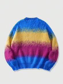 ROMWE MEN Street Life Áo len dài tay kẻ sọc phối màu thời trang thường ngày dành cho nam - Nhiều màu - Xem 2