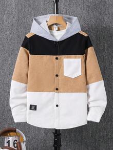Tween Jungen Lässig Farbblock Patchwork Hoodie Shirt mit Taschen, geeignet für Herbst, Frühling, Winter, Outdoor-Spiel, Schule, Straße, Party und Zuhause Entspannung, hohe Preis-Leistung, Tween Jungen Jacken, Hoodies für Jungen, Jungen Kapuzenjacken, Teenager Hoodies Jungen, Jungen Hoodies, Tween Jungen Cord Jacke Herbst - Khaki - Übersicht 3