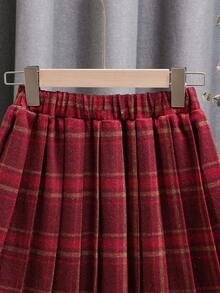 Sparklyn 时尚百搭女童复古红格子裙，新款时尚加厚百褶裙，适合少女 - 彩色 - 查看 3