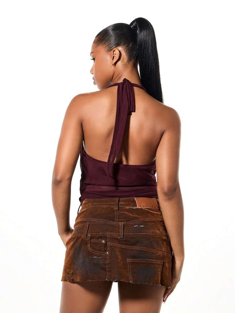 SUMWON WOMEN Halter Neck Backless Top With Tie Detail