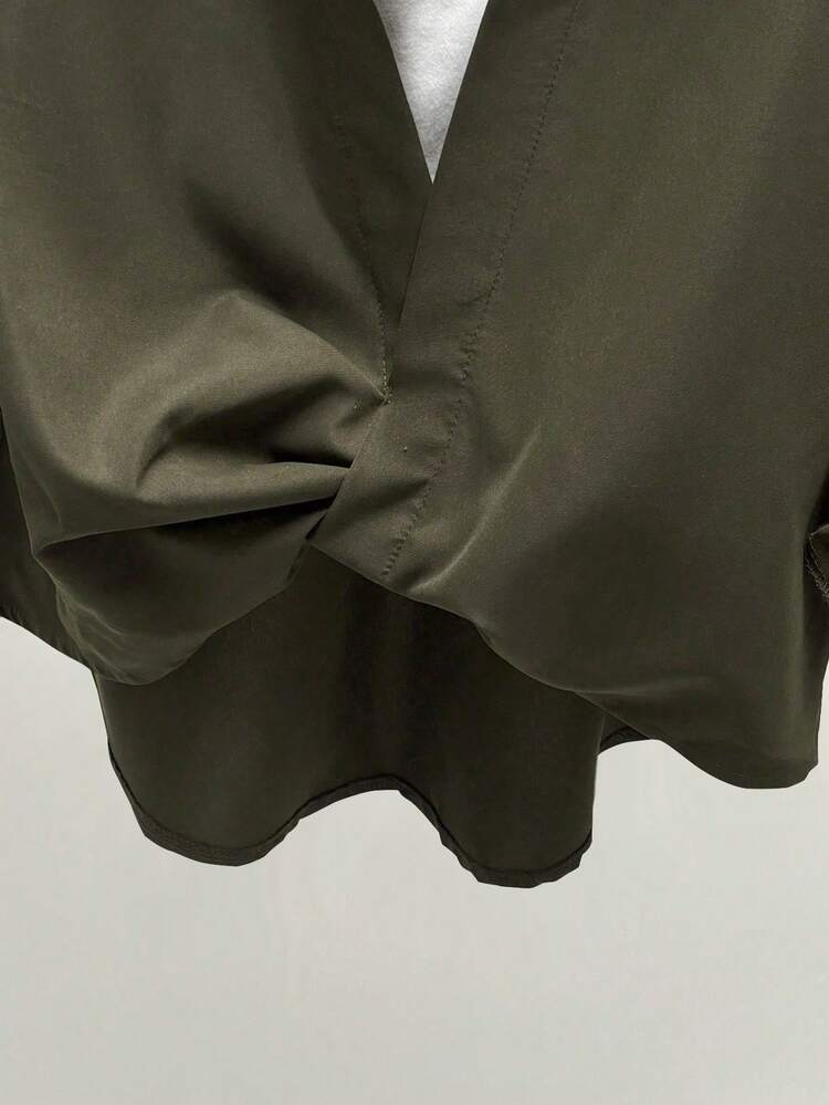 INAWLY Camisa casual de mujer con diseño de capas y mangas con puños con cuello - Verde militar - Añade 7