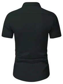 Manfinity Mode 男士纯色简约休闲短袖衬衫，黑色和卡其色可选，男士正装衬衫，短袖黑色商务休闲上衣，适合男士日常休闲、周末旅行、户外活动、探险旅行、轻松的工作环境或半正式场合，也是送给男友/丈夫、周年纪念日或圣诞节的理想礼物。 - 深灰色 - 查看 2