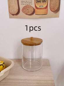 1pc Bamboo Lid Acrylic Portable Round Pad & Powder Puff Holder Box For Storage - Clear - View 7
