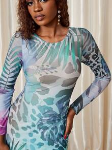 Eryvara Vestido largo con estampado de leopardo y floral para mujer - Multicolor - Ver 6