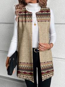 SHEIN LUNE Chaqueta regular de mujer de punto con patrón geométrico elegante y casual, versátil para otoño/invierno - Multicolor - Ver 5