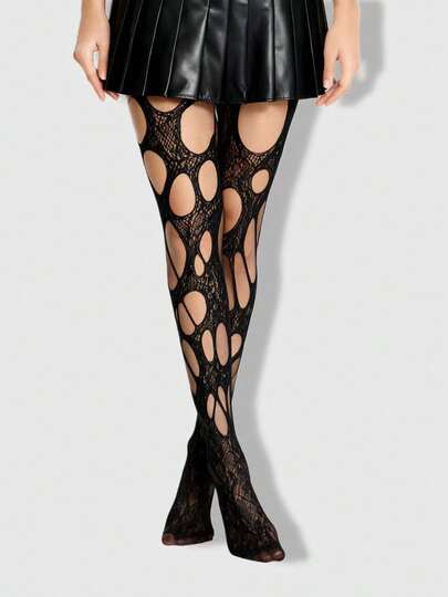 Goth Medias negras de red sexy y rasgadas para mujer