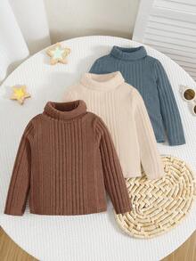 SHEIN 男婴保暖内衬高领长袖T恤，舒适亲肤，百搭休闲日常时尚可爱上衣，适合室内、室外、日常穿着、运动、玩耍、派对、拍照、度假、返校、街头风、万圣节、秋冬季等场合。 - 彩色 - 查看 3