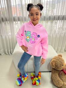 SHEIN X Care Bears Felpa con cappuccio oversize con stampa orso carina per ragazze pre-adolescenti, casual e versatile per uso quotidiano