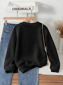 1pc Tween Girl K-Pop Cyberpunk Style Colorful Star Slogan Print Casual Comfortable Crew Neck Long Sleeve Sweatshirt, Suitable For Teenage Girls In Autumn/Winter - Black - View 2