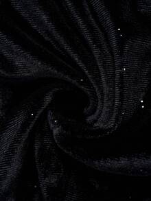 Gownix Czarny aksamitny kombinezon z rozpryskami i srebrnymi cekinami, z dekoltem w serek i długim rękawem, elegancki i modny na imprezę