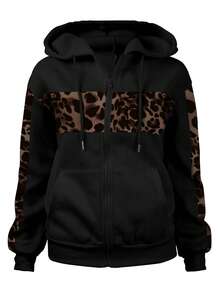 Sudadera informal de talla grande con estampado de leopardo y parches, otoño/invierno - Multicolor - Ver 3