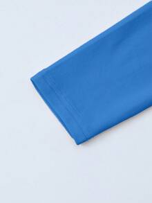 Almamuse Áo thun cổ tròn tay dài ôm vừa vặn màu xanh dương nhiều màu cỡ lớn dành cho nữ - Xanh đậm - Xem 5