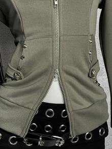 StreetHx Jaqueta com capuz e tachas feminina Streetwear Slim Fit, outono