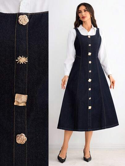 Elenzga Women's Denim Sleeveless Casual Vintage Denim Dress