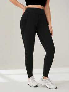 Auralis Athleisure Plus Size Women's Contrast Mesh Phone Pocket Side Sports Leggings Yoga Women Black Pants, Women Jogging Pants, Women Sportswear For Fall/Winter