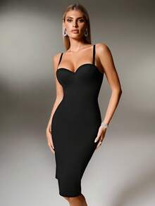 Nuvra 女式无袖低胸双层收腹塑身吊带裙，带衬里，收腰提臀，中长款塑身裙 - 黑色 - 查看 13