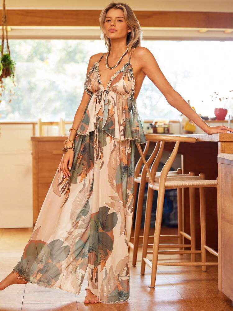 Damen Rückenfreies Tank Top Mit Binde Verschluss Und Hose Pyjama Set - Verschiedenfarbig - Übersicht 5