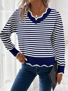 EMERY ROSE 女士休闲V领做旧毛衣，适合秋冬季 - 彩色 - 查看 5