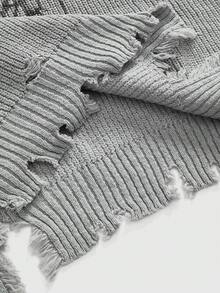 ROMWE Grunge Punk Áo len cổ tim Dark Thorn cỡ lớn cho nữ, áo chui đầu dệt kim phong cách Subculture cổ điển rộng rãi, mùa thu - Xám - Xem 5