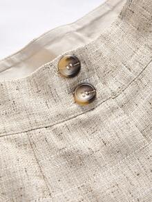 Ellevyn 贝壳金属扣无袖上衣和西装裤套装，优雅时尚，适合通勤和办公室穿着 - 杏色 - 查看 8