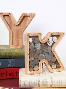 1 件木制英文字母存钱罐，透明木制储蓄罐，26 个英文字母装饰木制存钱罐，精致时尚的节日礼物，适合感恩节生日礼物毕业