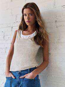 Nöista 双层效果背心，袖口较宽。 - 杏色 - 查看 6