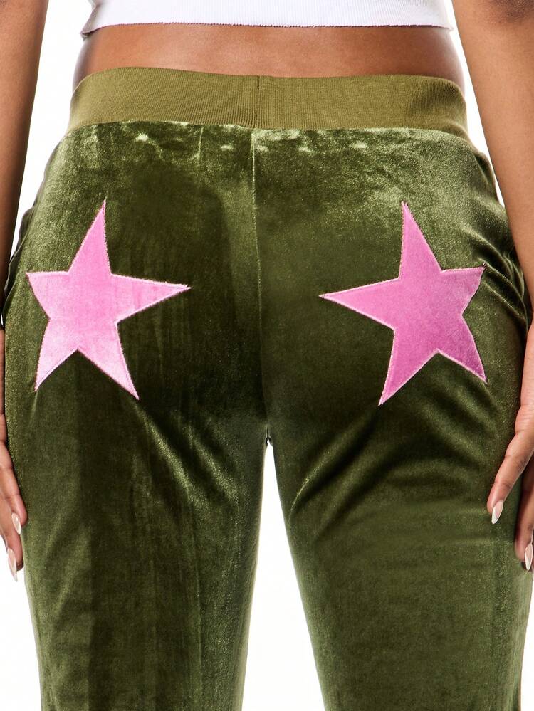 SUMWON WOMEN Velour Flared Joggers With Contrast Stripe