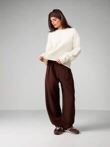 MISSGUIDED Wide Leg High Waisted Palazzo Pants For Office Wear Professional Trousers - Coffee Brown - View 5