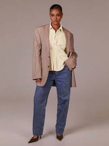 Athîral Women's Line Print Minimalist Everyday Waist Cinched Long Sleeve Shirt