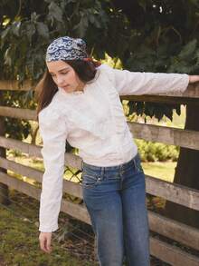 Teen GirlCasual Cute White Lace Versatile Long Sleeve Blouse, Autumn/Winter