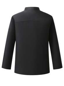 Manfinity Homme 男士立领撞色滚边单排扣黑色厨师衬衫 男士立领长袖厨师服 男士厨师制服外套 长袖男士厨师长袍 长袖厨师制服 - 黑色 - 查看 2