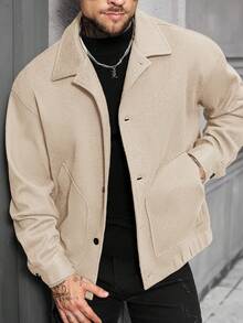 Manfinity Homme 男士时尚休闲单排扣长袖大衣，秋季/冬季 - 杏色 - 查看 6